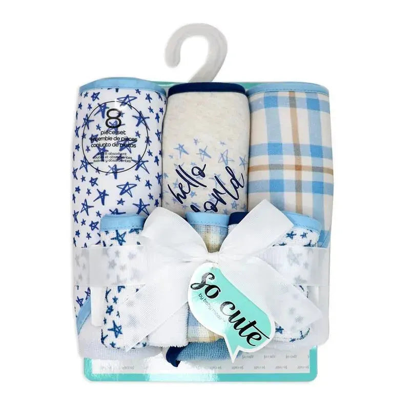 Rose Textiles - 3 Hooded Towels W/ 5 Washcloths, Navy Hello World Image 2