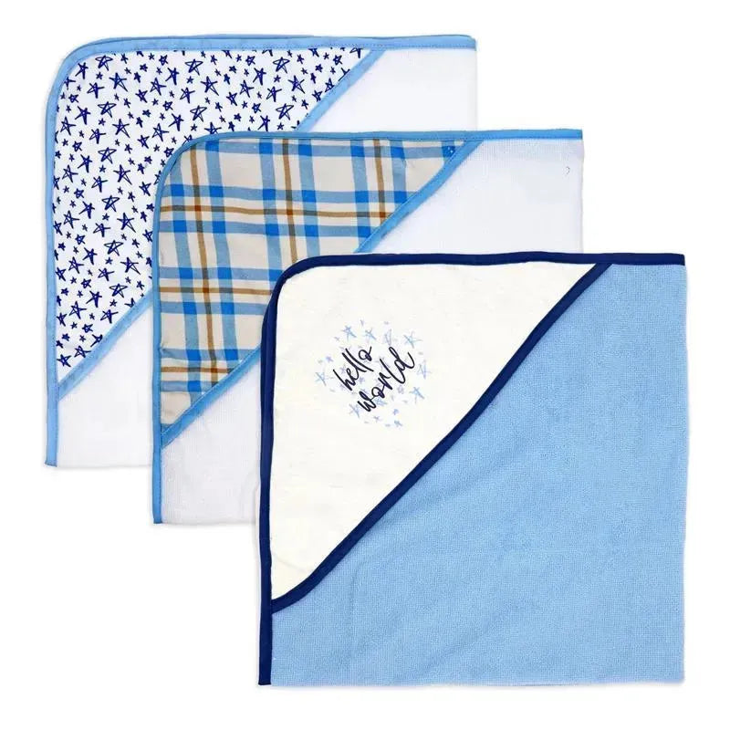 Rose Textiles - 3 Hooded Towels W/ 5 Washcloths, Navy Hello World Image 3