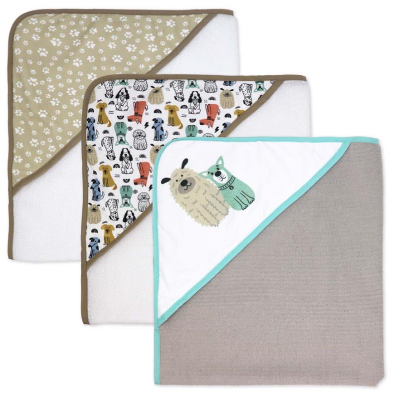 Rose Textiles 3 Hooded Towels With 3 Washcloths, Tan Doggies Image 5