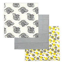 Rose Textiles - 3 Pack Muslin Swaddle Blanket, Elephant Yellow Image 1