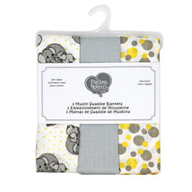 Rose Textiles - 3 Pack Muslin Swaddle Blanket, Elephant Yellow Image 2
