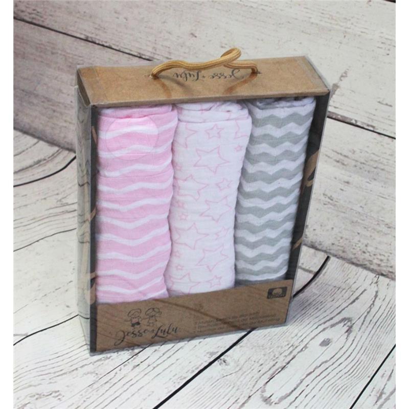 Rose Textiles - 3 Pack Muslin Swaddle Blankets, Pink Image 1