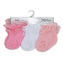 Rose Textiles - 3 Pairs Eyelet Trim Socks Pink Image 2