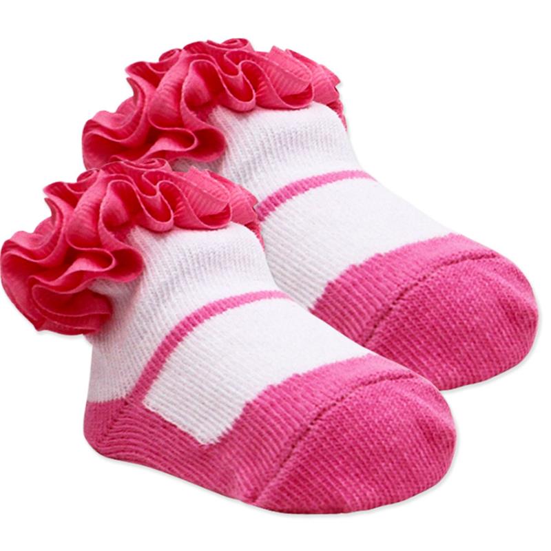 Rose Textiles 3 Pairs Grosgrain Ruffle Crew Sock, Pink, 0/6M Image 4
