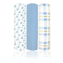 Rose Textiles - 3 Pk Knit Swaddles, Blue Plaid Image 1
