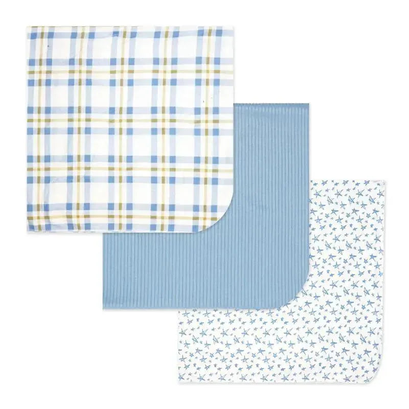 Rose Textiles - 3 Pk Knit Swaddles, Blue Plaid Image 4