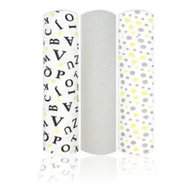 Rose Textiles - 3 Pk Knit Swaddles, Grey Abc's Image 1