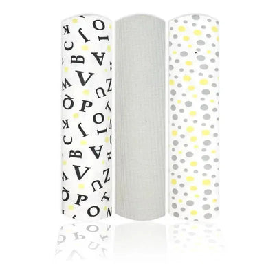 Rose Textiles - 3 Pk Knit Swaddles, Grey Abc's Image 1