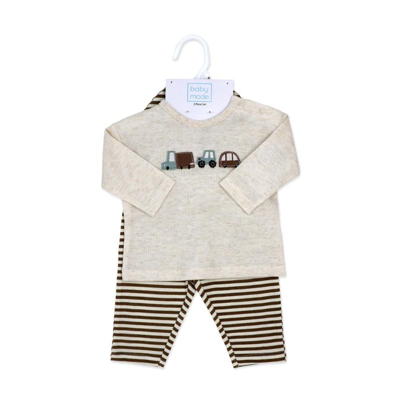 Rose Textiles - 3Pk Baby Boy Waffle Pant & Hat Set Oatmeal Brown Image 2