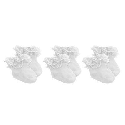 Rose Textiles - 3Pk Baby Girl Lace Trim Cuff Socks, White Image 1