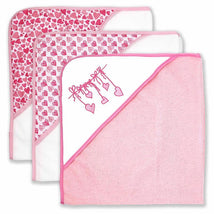 Rose Textiles - 3Pk Baby Girl Microfiber Hooded Towel Sets, Hearts Image 1