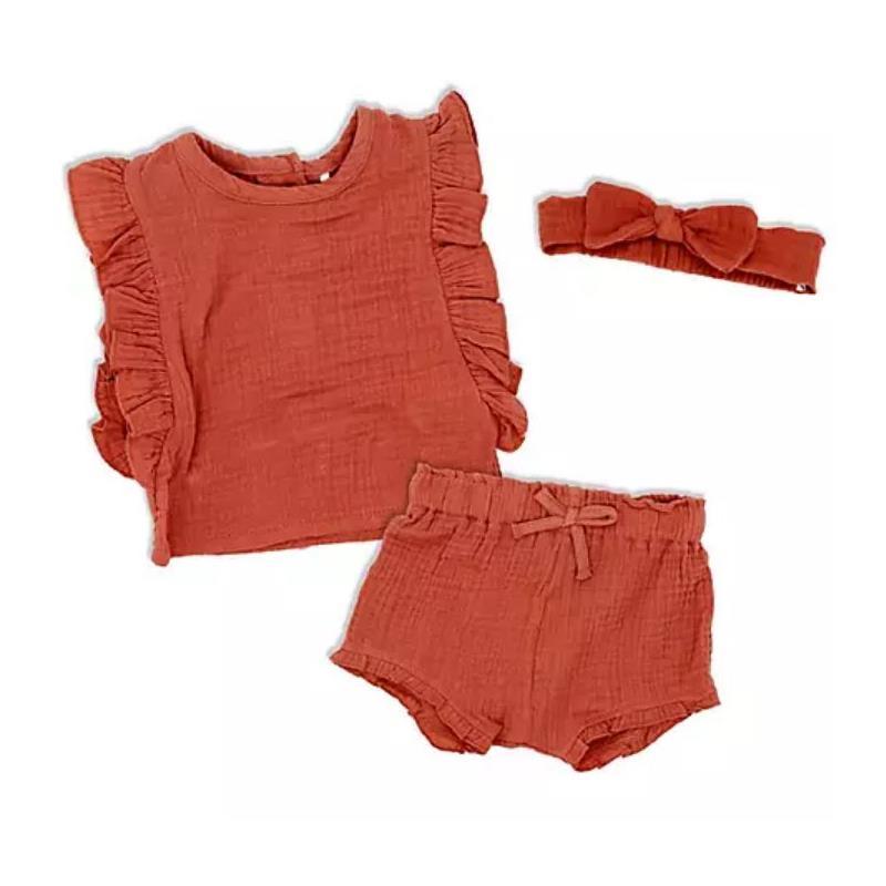 Rose Textiles - 3Pk Baby Girl Muslin Short Set, Terracotta Image 1