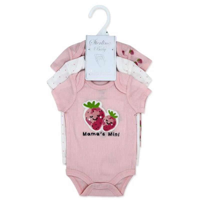 Rose Textiles - 3Pk Baby Girls Bodysuit Set, Strawberry Pink Image 2