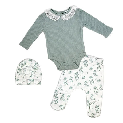 Rose Textiles - 3Pk Baby Girls Take Me Home Set, Blue Floral Image 1