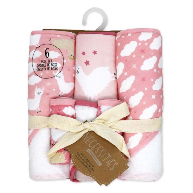 Rose Textiles 3Pk Hooded Towels With 3 Washcloths, Pink Llama Image 2