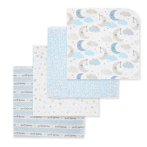 Rose Textiles - 4 Pack Receiving Blanket, Blue Sweet Dreams Image 1