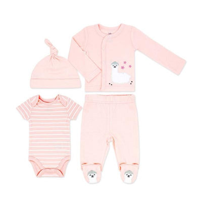 Rose Textiles - 4Pk Baby Girl Take Me Home Set, Pink Llama Image 1