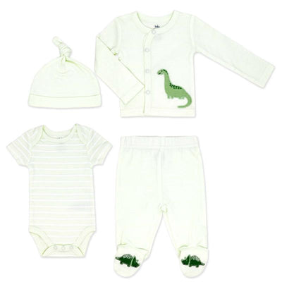 Rose Textiles - 4Pk Baby Neutral Take Me Home Set Green Dino Image 1