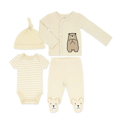 Rose Textiles - 4Pk Baby Neutral Take Me Home Set, Tan Bear Image 1