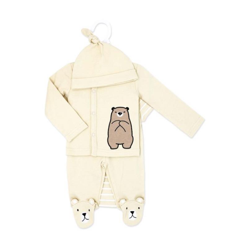 Rose Textiles - 4Pk Baby Neutral Take Me Home Set, Tan Bear Image 2