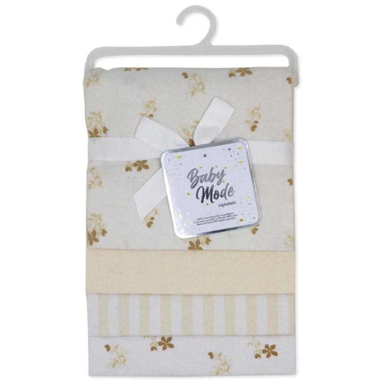 Rose Textiles 4Pk Flannel Receiving Blankets, Tan Folliage Image 2