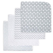 Rose Textiles - 4Pk Receiving Blanket Grey Stars Image 1