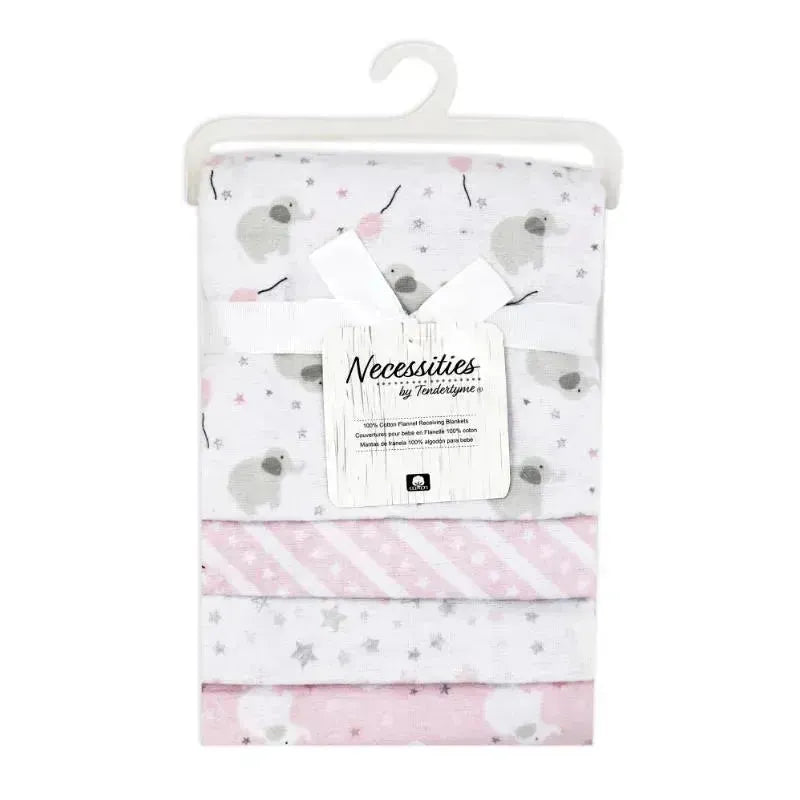 Rose Textiles - 4Pk Receiving Blanket, Pink Elephant & Balloon Image 2