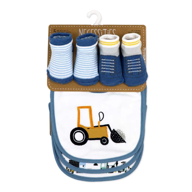 Rose Textiles 5Pk Bib & Sock Set, Blue Tractor  Image 2