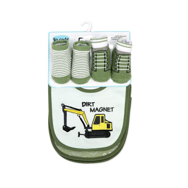 Rose Textiles - 5Pk Bib & Sock Set Sage Dirt Magnet Image 2