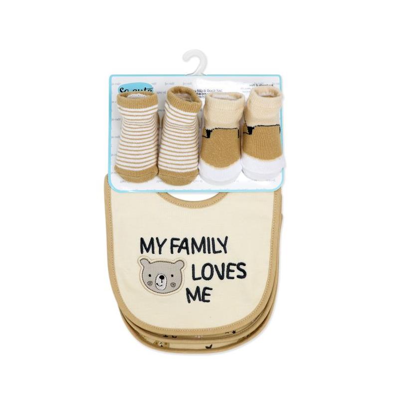 Rose Textiles - 5Pk Bib & Sock Set Tan Family Bear Image 2