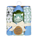 Rose Textiles 6Pk Bath Set: 3 Hooded Towels & 3 Washcloths, Blue Dino Image 2