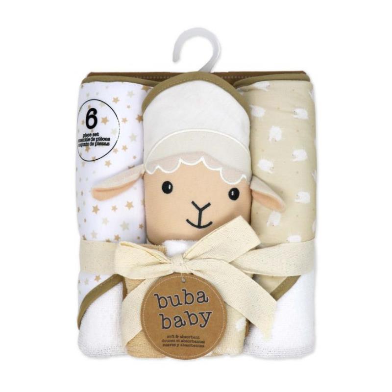 Rose Textiles 6Pk Bath Set: 3 Hooded Towels & 3 Washcloths, Tan Lamb Image 2