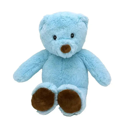Plush blue bear with a round face, brown nose, and soft fur, ideal for toys or nursery decor.