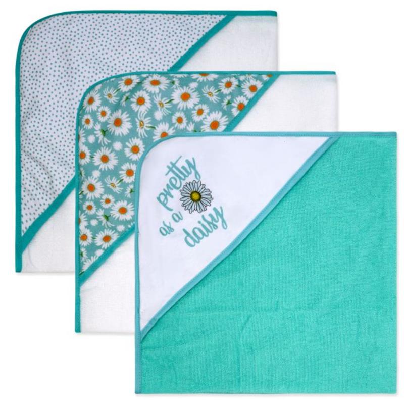 Rose Textiles - 8Pk Baby Hooded Towel Set, Aqua Pretty As A Daisy Image 3