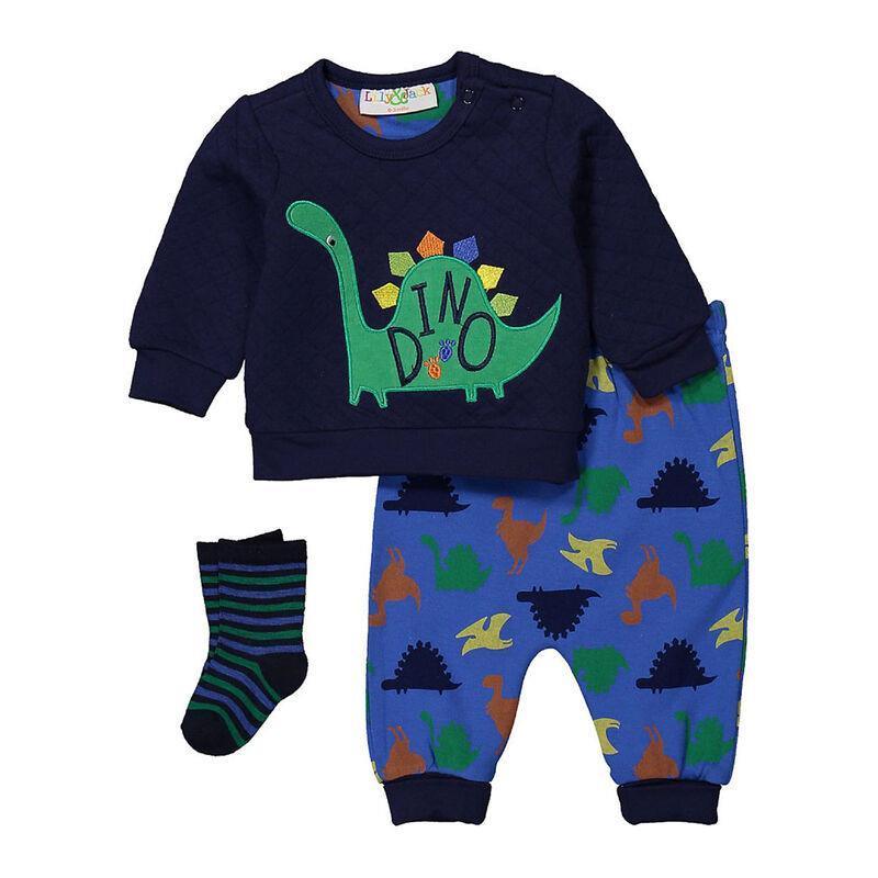 Rose Textiles - Baby Boy 3 Pc Quilted Set Dinosaur, Blue Image 1