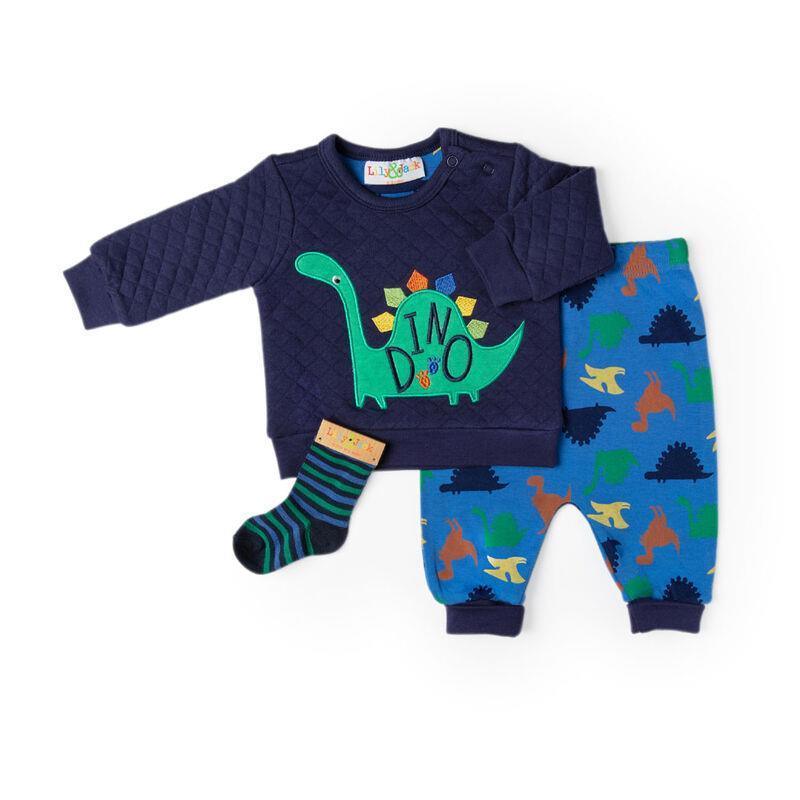 Rose Textiles - Baby Boy 3 Pc Quilted Set Dinosaur, Blue.