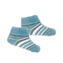 Rose Textiles - Baby Boy Blue Striped Knit Hat & Bootie Set Image 2