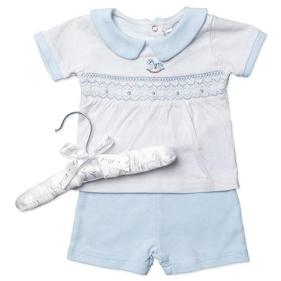 Rose Textiles - Baby Boys Short Set, Blue Rocking Horse Image 1