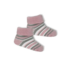 Rose Textiles - Baby Girl Pink Striped Knit Hat & Bootie Set Image 2