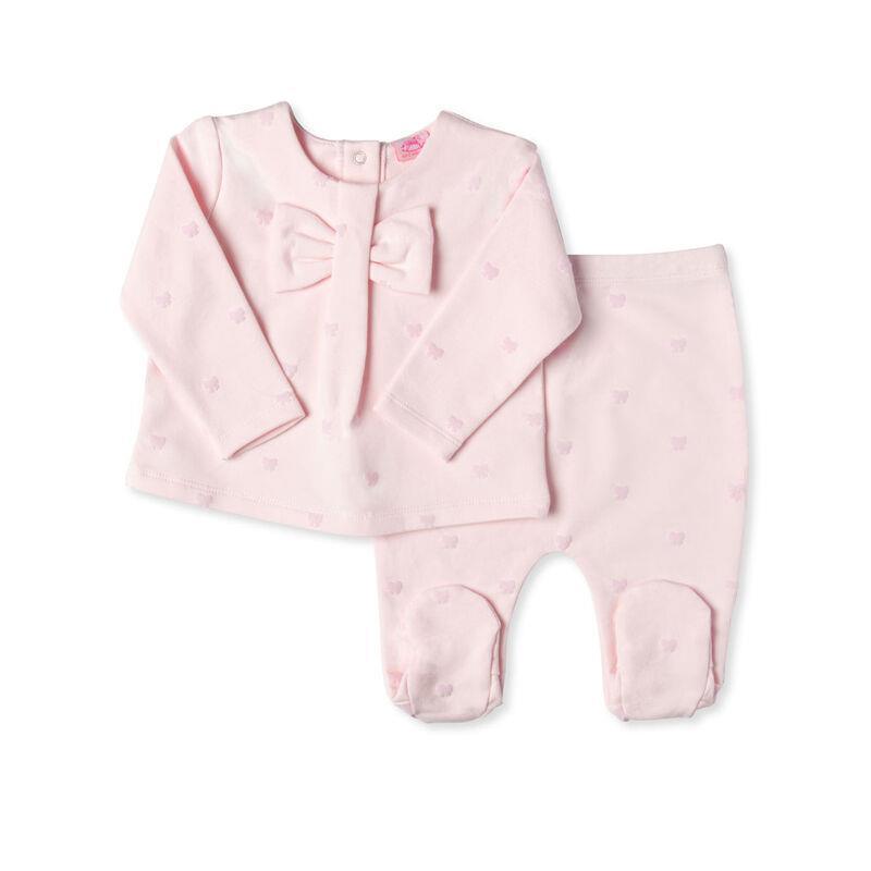 Rose Textiles - Baby Girls 2 Pc Bow Footed Pant Set, Pink Image 1