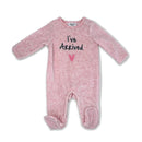 Rose Textiles - Baby Girls Velour Coverall, Hello...I Am New Here Image 1