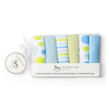 Rose Textiles Baby Washcloth Set - Blue, Green & White Circles 6 Pc Image 1