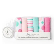 Rose Textiles Baby Washcloth Set - Pink, Aqua Circles 6 Pc Image 1
