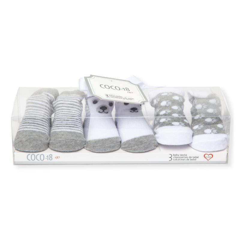 Rose Textiles Boxed Baby Socks 3 Pack Polar Bear, Grey & White 0-6M Image 1