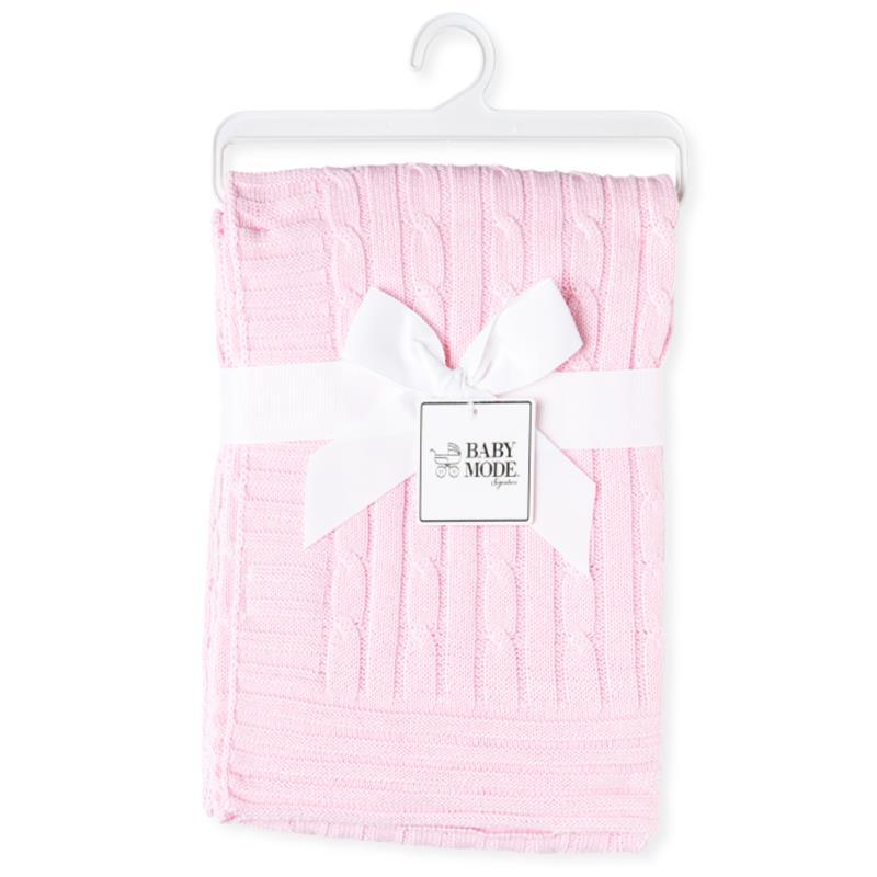 Rose Textiles - Cable Knit Blanket, Pink Image 1