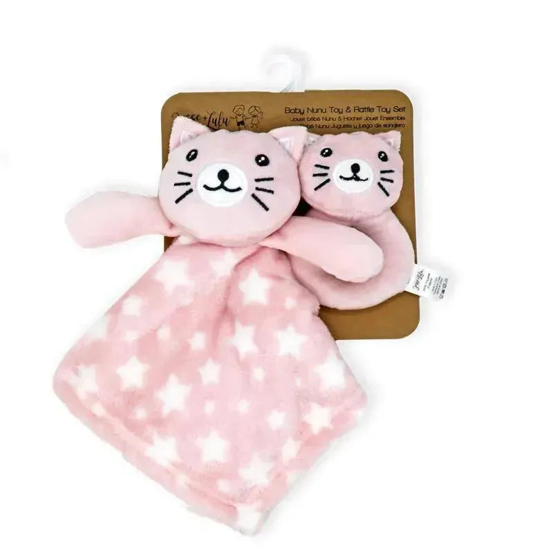 Rose Textiles - Nunu With Ring Rattle, Pink Kitty | MacroBaby Rose Textiles - Nunu With Ring Rattle, Pink Kitty | MacroBaby