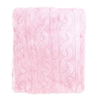 Sculpted Sherpa blanket in soft pink with textured wavy design, ideal for warmth and comfort.