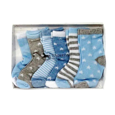 Rose Textiles - 6Pk Baby Boy Socks In A Box, Blue Star Image 1