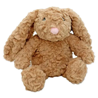 Textured plush bunny toy in a soft brown color with floppy ears and a pink nose. Ideal for cuddling.