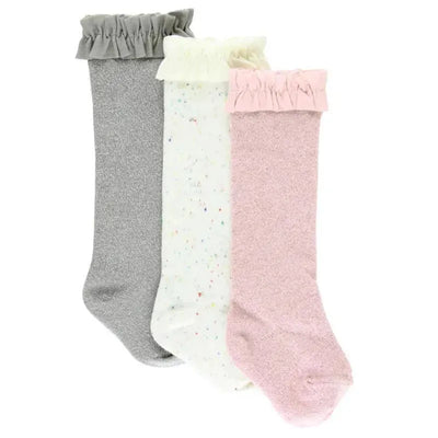 Rufflebutts - 3Pk Confetti Ivory, Sparkle Gray & Ballet Pink Socks Image 1